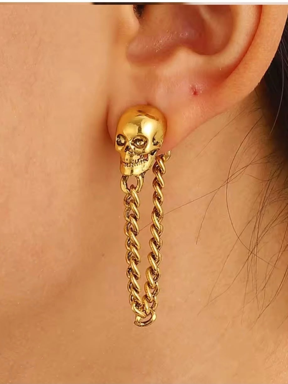 Gold Skull Chain Drop Earring for Women